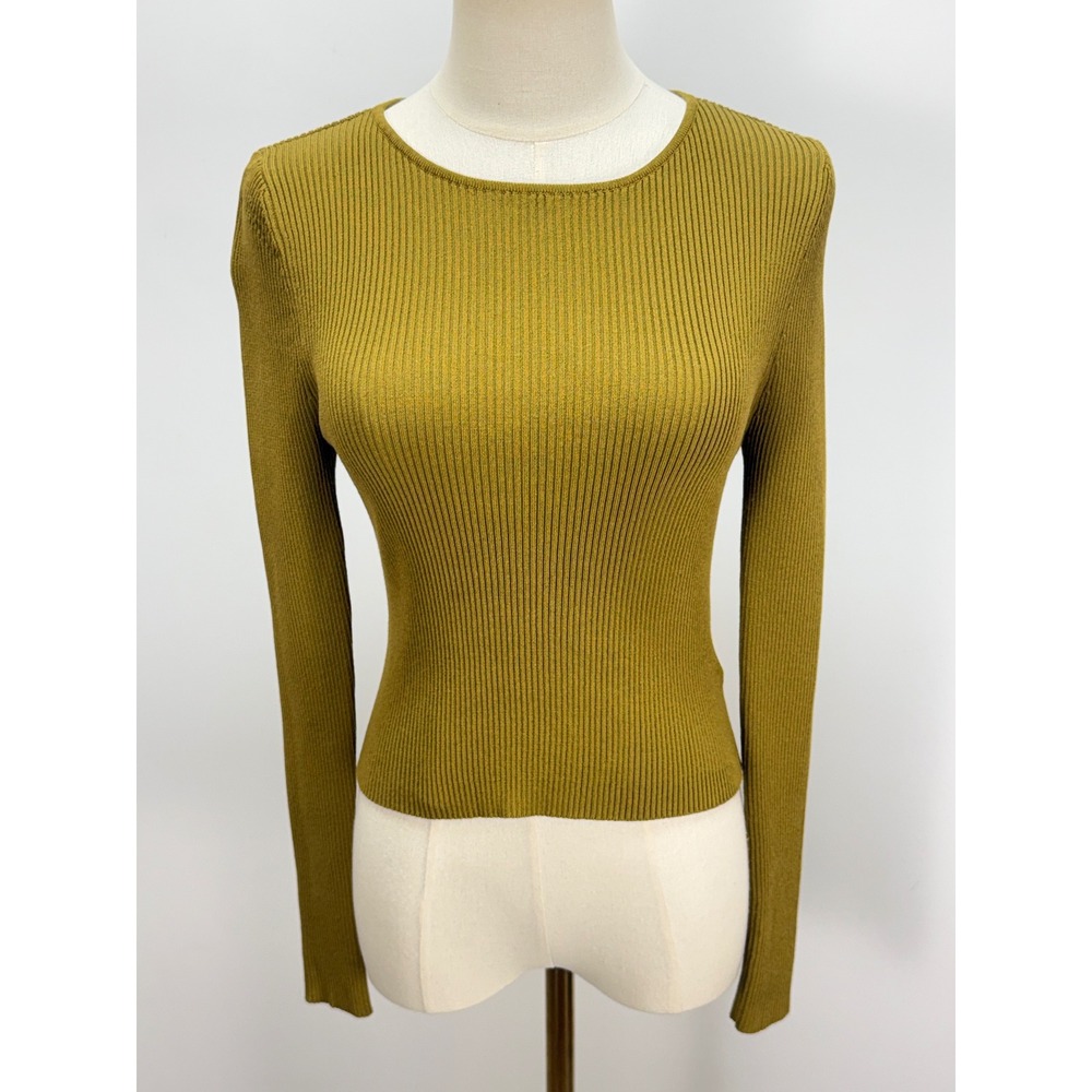 Cotton On Ribbed Knit Long Sleeve Lace Up Open Back Sweater Top Mustard Sz M